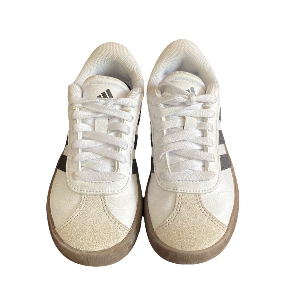 white Adidas VL Court Kids shoes w/black stripes & gum sole SIZE 10.5K